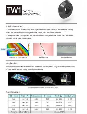 TW1 टाइप डायमंड स्क्रिबिंग व्हील्स TFT-LCD AMOLED ग्लास कटिंग व्हील